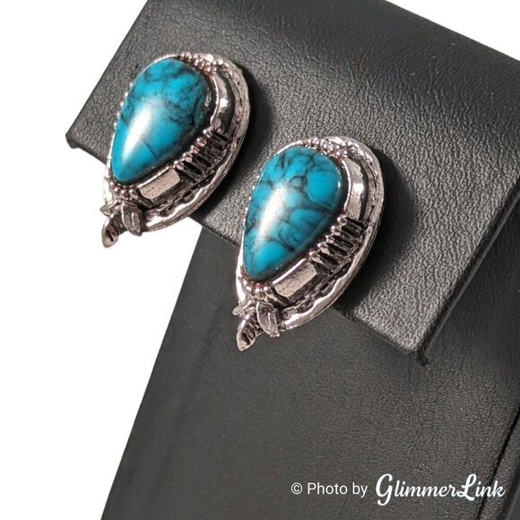 Vintage ART by Arthur Pepper Faux Turquoise Southwestern Style Clip On Earrings - Picture 4 of 10